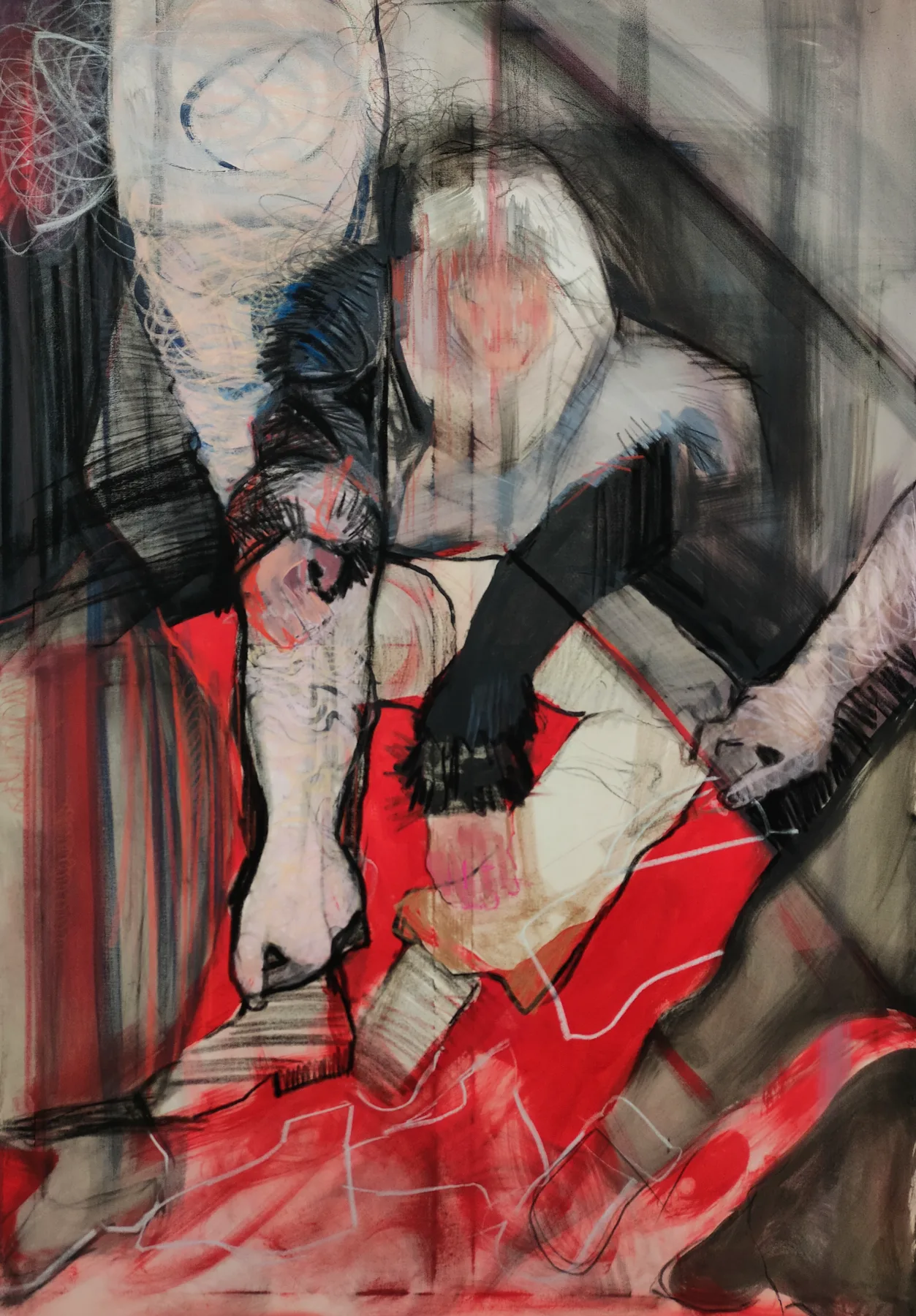 Ktoś zemdlał w pociągu · 90 × 130 cm · akryl na płótnie · 2023