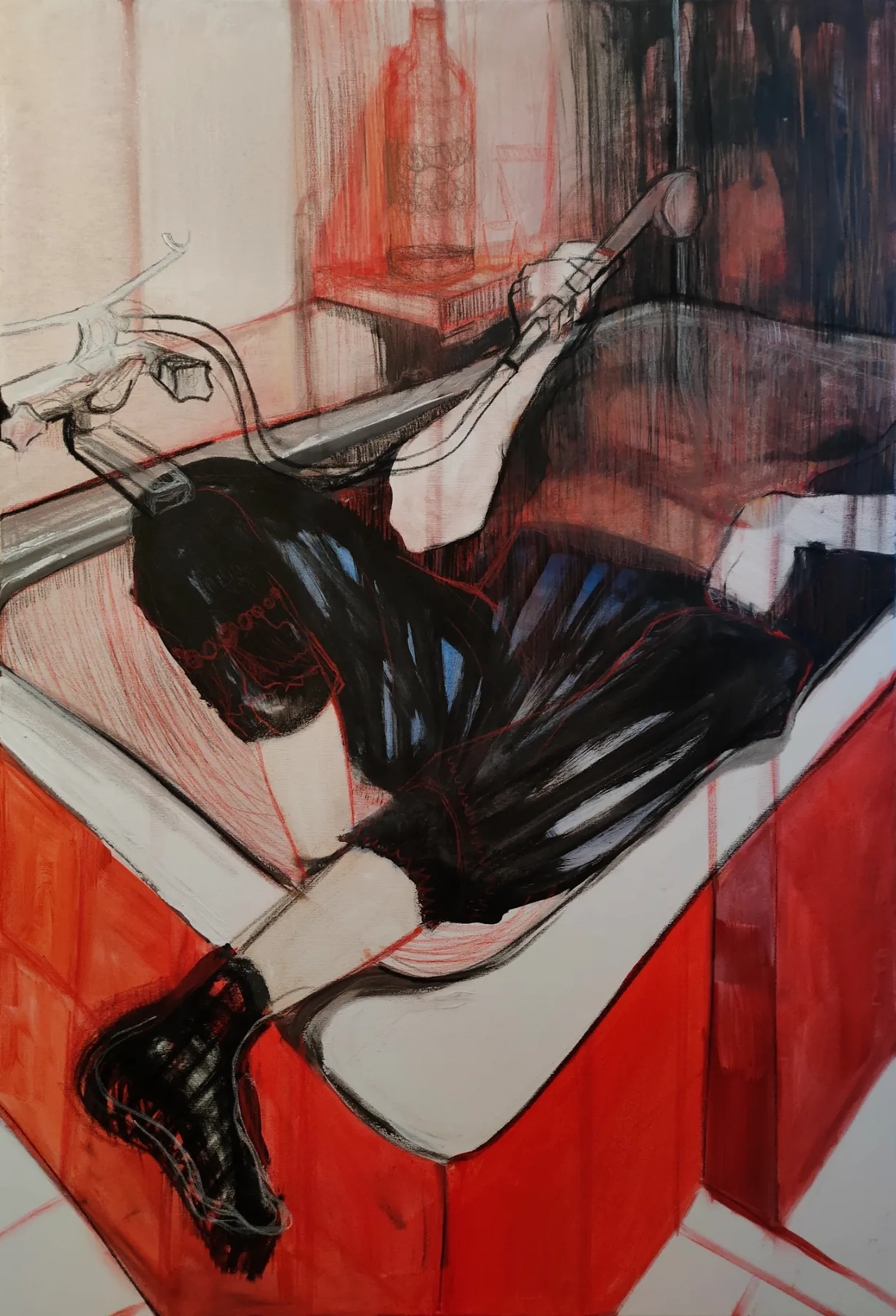 Rozmowa z przyjaciółką · 90 × 130 cm · akryl i pastele na płótnie · 2022
